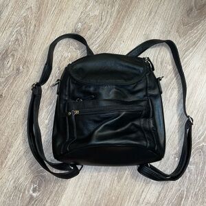 Women’s Solid Black Faux Leather Mini Backpack Purse